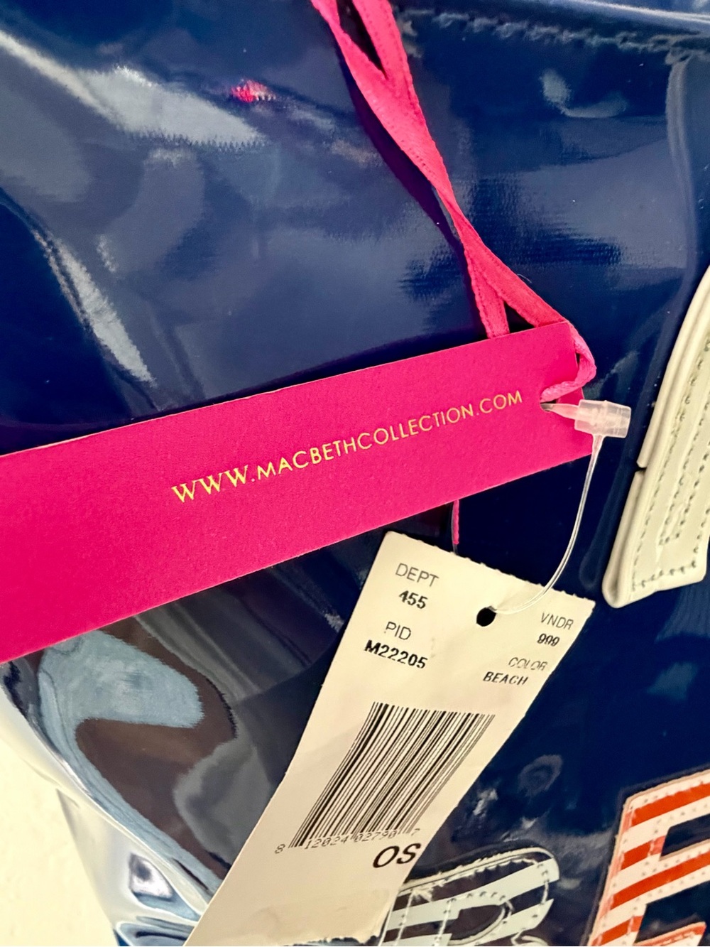 NWT Macbeth Collection By Margaret Josephs Navy Blue Patent BEACH Tote Bag - Picture 7 of 11